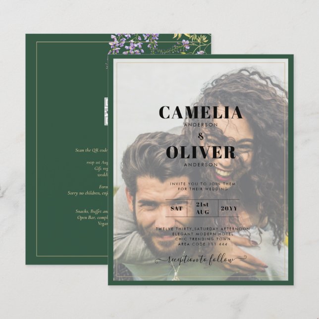 LeahG Green Purple WISTERIA Wedding INVITE (Front/Back)