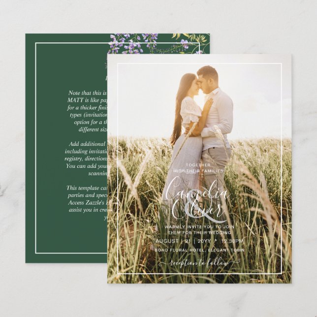 LeahG Green Purple WISTERIA Wedding INVITE (Front/Back)