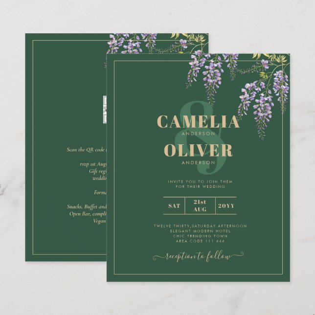LeahG Green Purple WISTERIA Wedding INVITE (Front/Back)