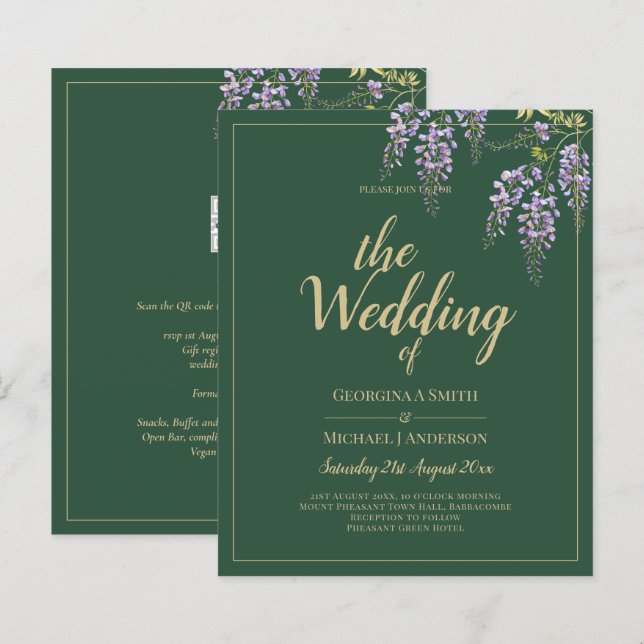LeahG Green Purple WISTERIA Wedding INVITE (Front/Back)