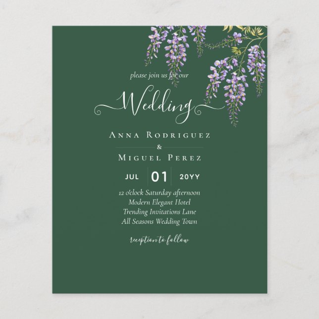 LeahG Green Purple WISTERIA Wedding INVITE Flyer (Front)
