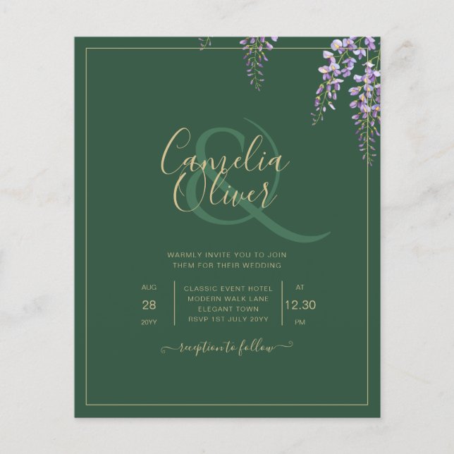 LeahG Green Purple WISTERIA Wedding INVITE Flyer (Front)