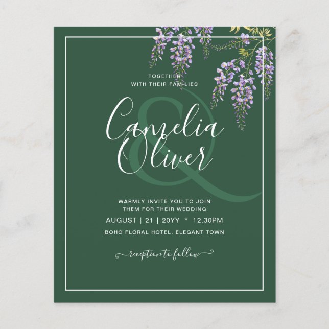 LeahG Green Purple WISTERIA Wedding INVITE Flyer (Front)