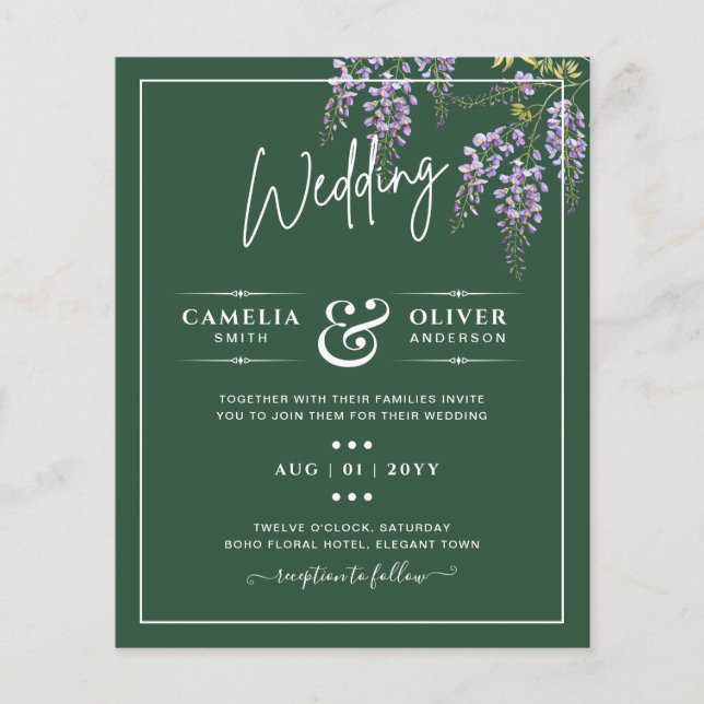LeahG Green Purple WISTERIA Wedding INVITE Flyer (Front)