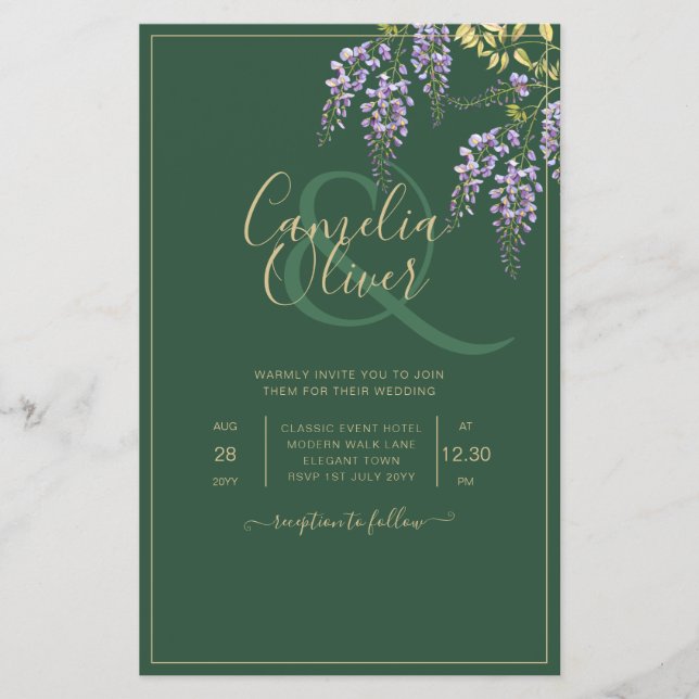 LeahG Green Purple WISTERIA Wedding INVITE Flyer (Front)
