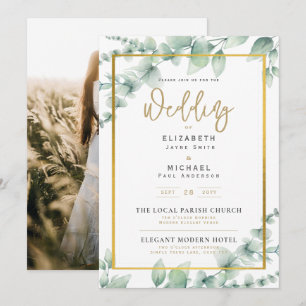 LeahG Greenery Gold PHOTO Wedding Invite
