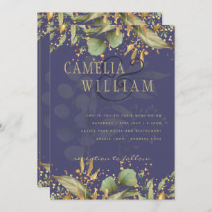 LeahG Greenery Gold Wedding Invite MANY COLORS