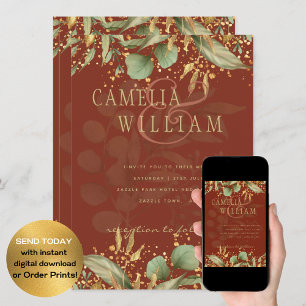 LeahG Greenery Gold Wedding Invite Terracotta Gold