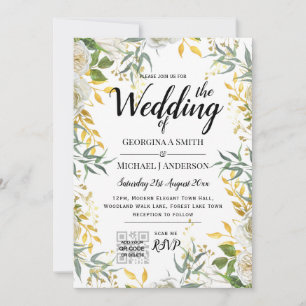 LeahG Greenery Gold Wedding QR CODE RSVP INVITE