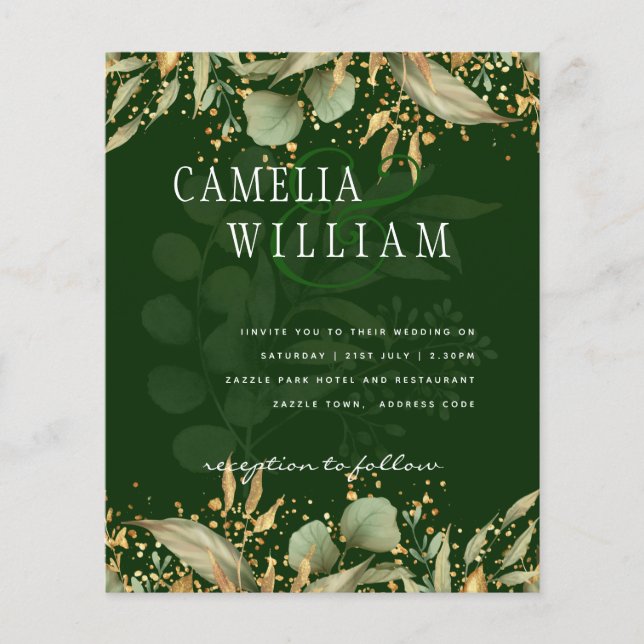 LeahG Greenery Leaves Green Gold Wedding Invite (Front)