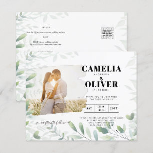 LeahG Greenery Leaves PHOTO OVERLAY Wedding Invite