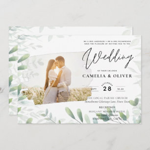 LeahG Greenery Leaves PHOTO OVERLAY Wedding Invite
