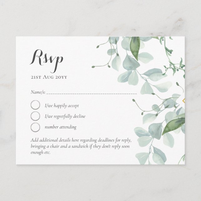 LeahG Greenery Themed Wedding RSVP Postcard (Front)