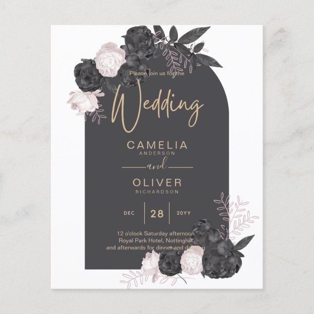 LeahG Grey Pink Roses Modern Fall Winter Wedding  (Front)