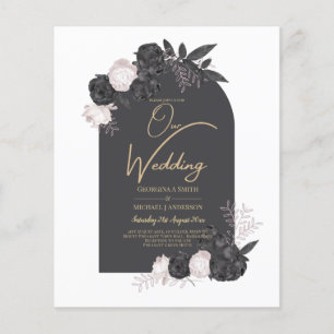 LeahG Grey Pink Roses Modern Fall Winter Wedding Flyer