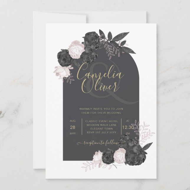LeahG Grey Pink Roses Modern Fall Winter Wedding  Invitation (Front)