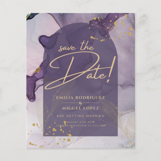 LeahG Ink Ombre Purple Lavender Gold Wedding Flyer (Front)