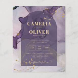 LeahG Ink Ombre Purple Lavender Gold Wedding Flyer