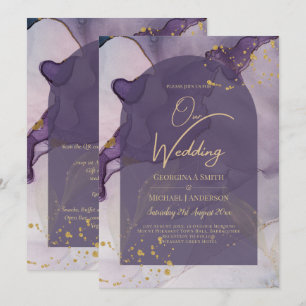 LeahG Ink Ombre Purple Lavender Gold Wedding Invitation