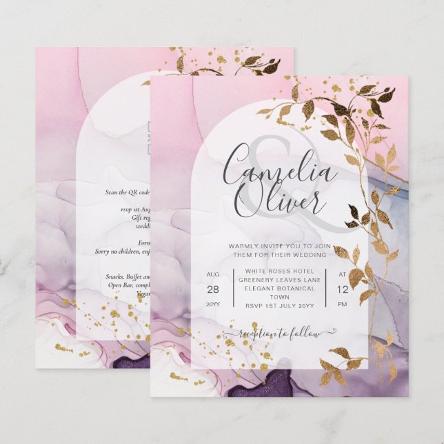 LeahG Ink Ombre Purple Pink Pink Gold Wedding (Front/Back)