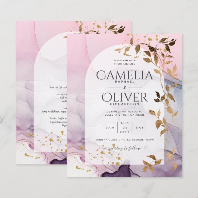 LeahG Ink Ombre Purple Pink Pink Gold Wedding (Front/Back)