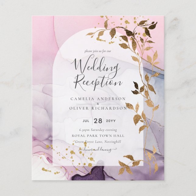 LeahG Ink Ombre Purple Pink Pink Gold Wedding Flyer (Front)