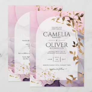 LeahG Ink Ombre Purple Pink Pink Gold Wedding Invitation