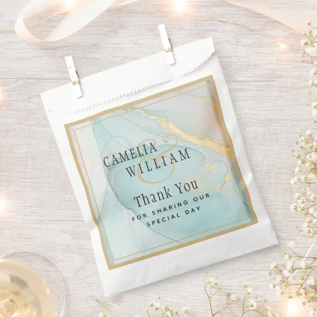 LeahG INK Sea Glass Teal Gold Wedding Favour Bags (Clipped)