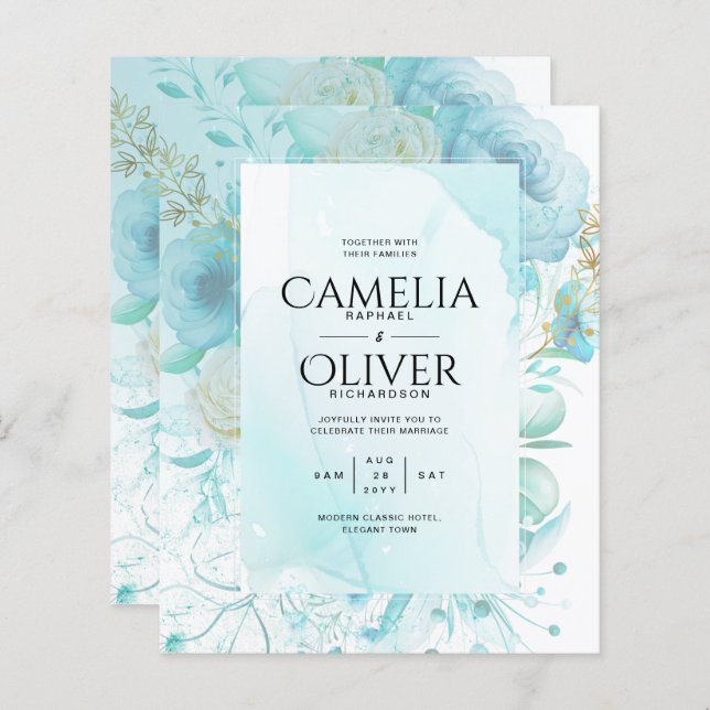 LeahG INK Sea Glass Turquoise Aqua Abstract INVITE (Front/Back)