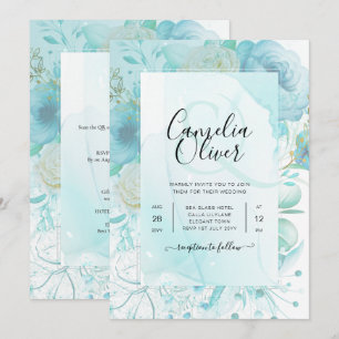 LeahG INK Sea Glass Turquoise Aqua Abstract INVITE