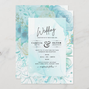 LeahG INK Sea Glass Turquoise Aqua Abstract INVITE