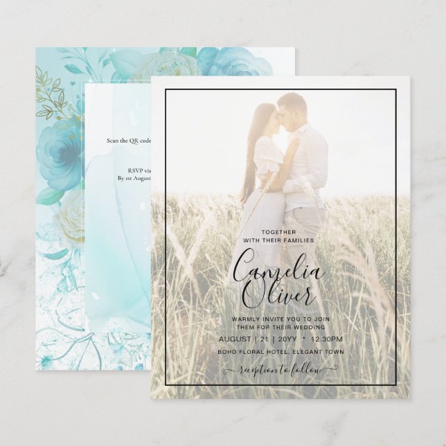 LeahG INK Sea Glass Turquoise Aqua Abstract INVITE (Front/Back)