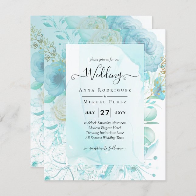 LeahG INK Sea Glass Turquoise Aqua Abstract INVITE (Front/Back)