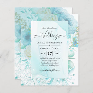 LeahG INK Sea Glass Turquoise Aqua Abstract INVITE