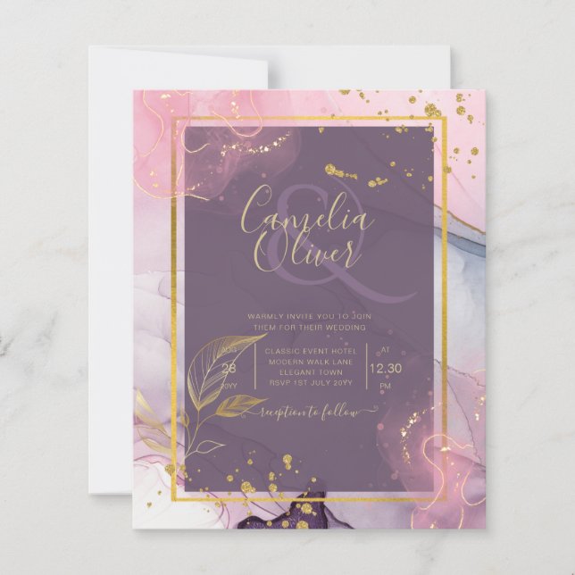 LeahG® Lavender INK Mauve Purple Gold Wedding (Front)