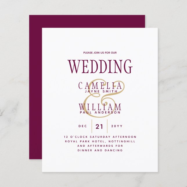 LeahG Magenta Berry Pink Wedding Invite (Front/Back)