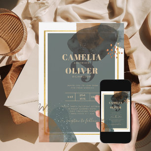 Leahg Modern Abstract TEAL EARTH TONES Bold Quirky Invitation