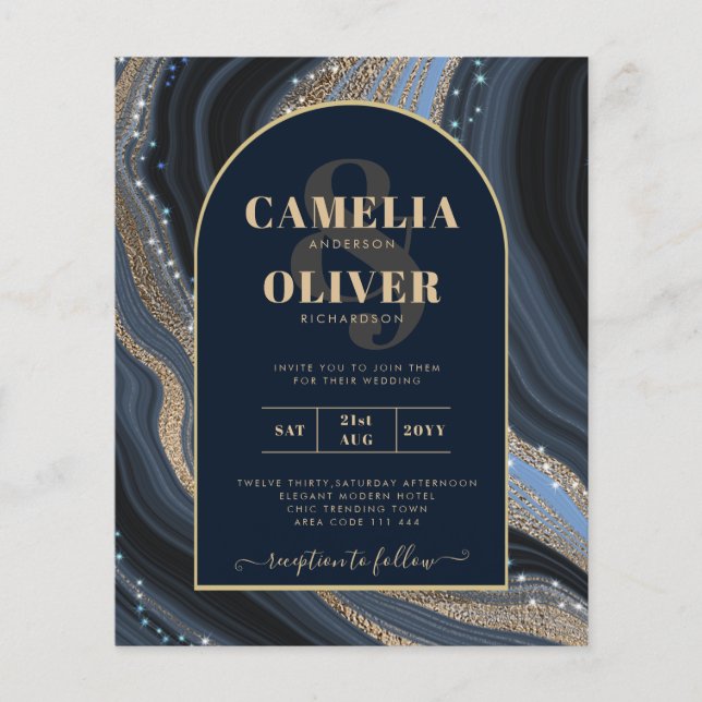 LeahG Navy Blue Gold Agate STARRY NIGHT Wedding  Flyer (Front)