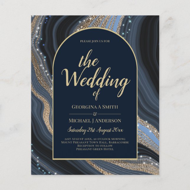 LeahG Navy Blue Gold Agate STARRY NIGHT Wedding  Flyer (Front)