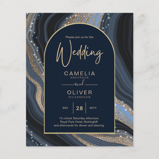 LeahG Navy Blue Gold Agate STARRY NIGHT Wedding  Flyer (Front)