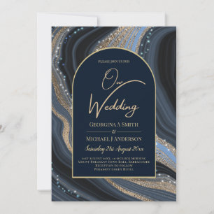 LeahG Navy Blue Gold Agate STARRY NIGHT Wedding  Invitation