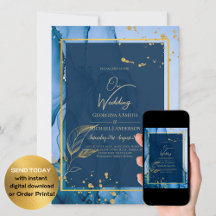 LeahG® Navy Blue Gold Alcohol Ink Wedding