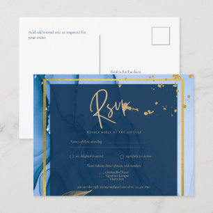 LeahG® Navy Blue Gold Alcohol Ink Wedding Postcard