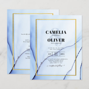 LeahG Navy Blue Gold INK Abstract Wedding INVITE