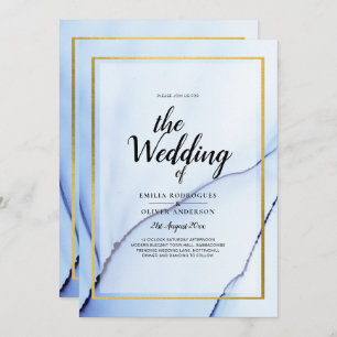 LeahG Navy Blue Gold INK Abstract Wedding INVITE