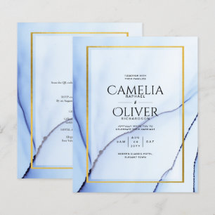 LeahG Navy Blue Gold INK Abstract Wedding INVITE