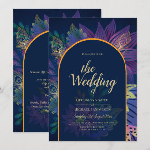 LeahG Navy Purple Gold JEWEL TONES Wedding INVITE