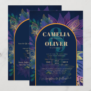 LeahG Navy Purple Gold JEWEL TONES Wedding INVITE