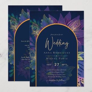 LeahG Navy Purple Gold JEWEL TONES Wedding INVITE