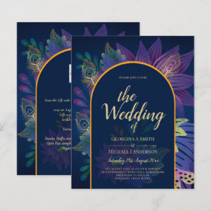 LeahG Navy Purple Gold JEWEL TONES Wedding INVITE